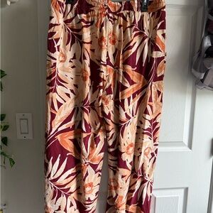 JohnPaulRichard Burgundy and Orange Floral Pants